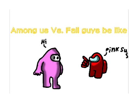 Among Us vs Fall Guys Be Like game cover featuring Among Us crewmates and Fall Guys beans in a chaotic scene together