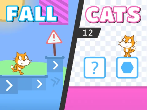 Fall Cats game featuring adorable cartoon cats tumbling through obstacle courses