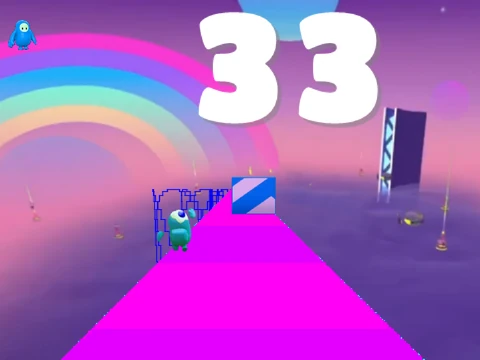 Fall Guys Free Play Logo - Bean characters racing through obstacle course