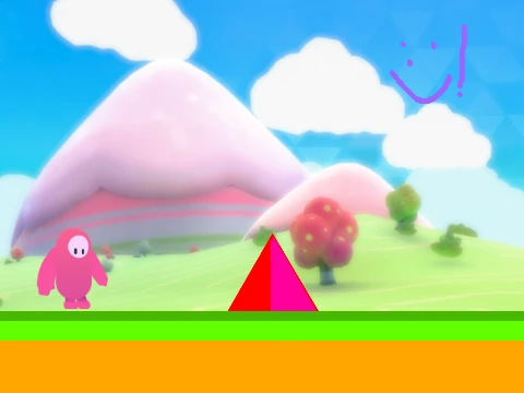 Fall Guys gameplay screenshot showing beans racing on colorful obstacles