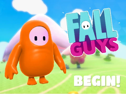 Fall Guys game showing colorful bean characters racing through obstacle course
