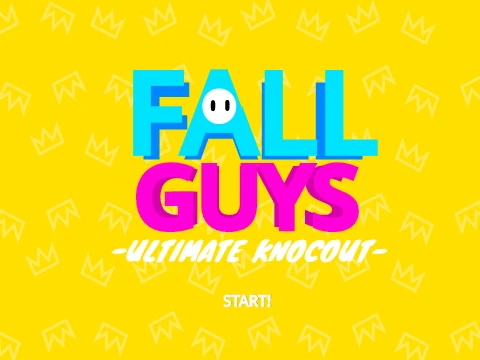 Iconic Fall Guys logo with colorful bean characters on a whimsical obstacle course