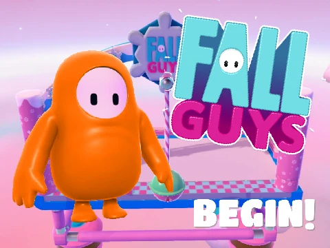 Fall Guys 3D v5 game logo showing colorful 3D bean characters in dynamic poses