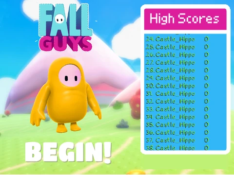Fall Guys D XD game logo showing colorful, exaggerated bean characters in funny situations