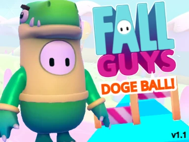 Fall Guys Doge Ball v1.1 gameplay featuring colorful jellybeans playing dodgeball
