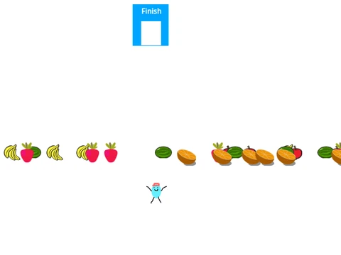 Fall Guys Fruit Chute gameplay with bean characters dodging giant fruit