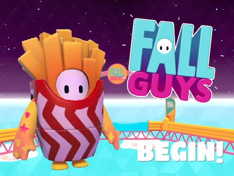 Fall Guys Game v4 logo showcasing the updated edition with various in-game obstacles and characters