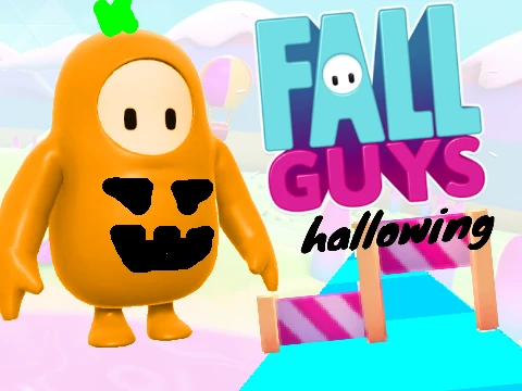Fall Guys Halloween game logo featuring bean characters in spooky costumes on haunted courses