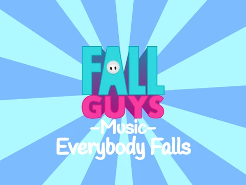 Fall Guys music logo featuring musical notes with colorful Fall Guys character theme