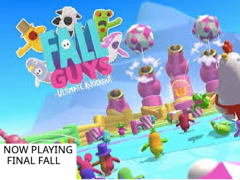 Fall Guys Music V3 gameplay showing musical notes and rhythm-based obstacles