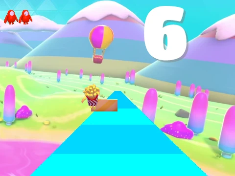 Fall Guys bean character navigating tricky platforms in version 3
