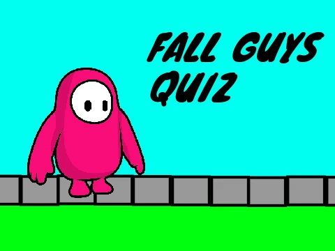 Fall Guys Quiz online trivia game logo featuring a Fall Guy character thinking