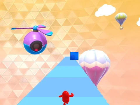 Screenshot from Fall Guys Runner game showing character dodging obstacles