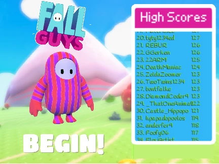 Fall Guys Runner game screenshot showing bean character running through colorful course