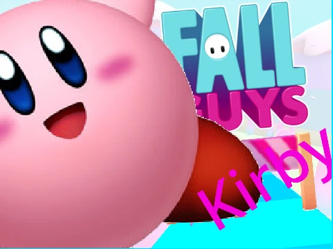 Kirby character navigating a platforming level with Fall Guys art style