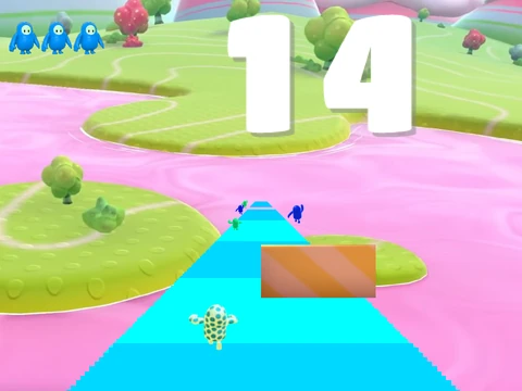 Fall Guys Runner Remix logo featuring characters in running poses with speed effects