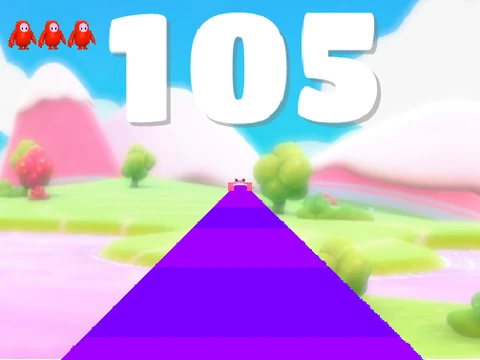 Fall Guys Runner Remix-2 v2 game screenshot showing character in mid-air jump over obstacles
