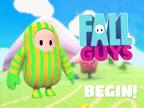 Fall Guys Rush game cover showing bean character racing through a course with speed effects