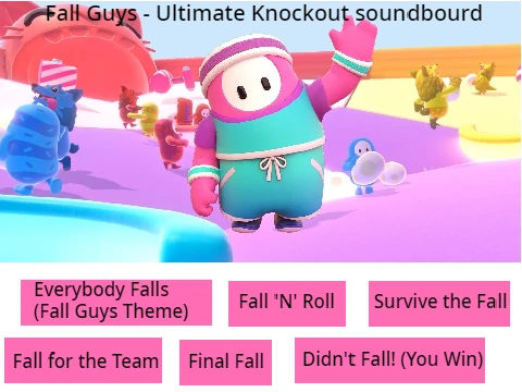 Fall Guys soundboard interface showing sound effect buttons and audio controls