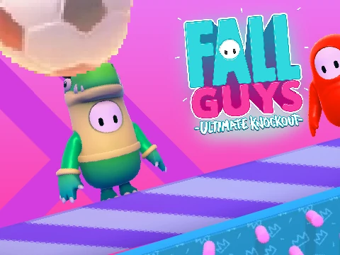Fall Guys character navigating through difficult survival course obstacles