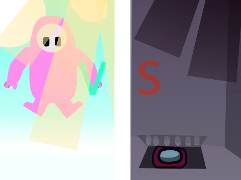 Side by side comparison of Fall Guys and Among Us gameplay elements