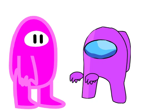 Fall Guys vs Among Us V3 crossover art featuring beans and Among Us crewmates on a chaotic course
