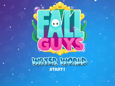Fall Guys Water World aquatic level with floating platforms and water slides