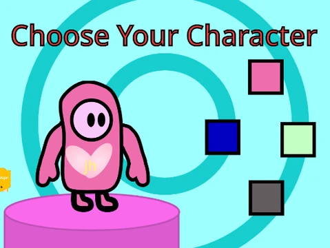 Fall Race game showing characters racing on colorful tracks