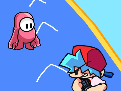 FNF Fall Guys Test gameplay screenshot showing rhythm and obstacle course