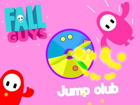 Jump Club Fall Guys V2 game showing beans jumping over rotating beams