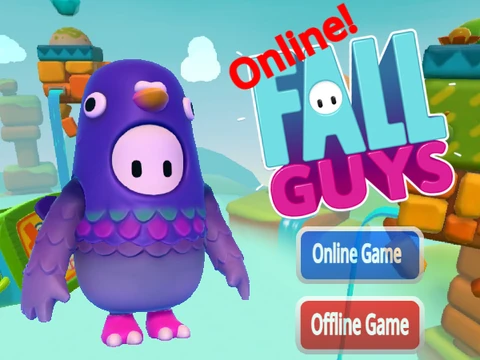 Online Fall Guys Runner gameplay showing characters running through obstacle courses with Japanese-inspired designs