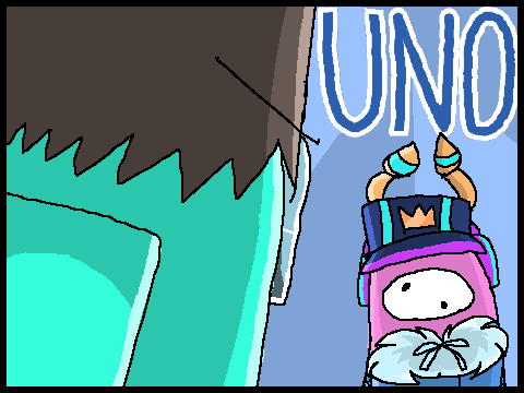 Animation video crossover between UNO, Among Us and Fall Guys games
