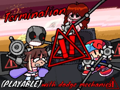 FNFvsQT Termination gameplay showing QT character and dodge mechanic
