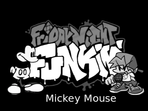 Friday Night Funkin Mickey Mouse Mod game logo featuring Mickey Mouse and Boyfriend in rhythm battle