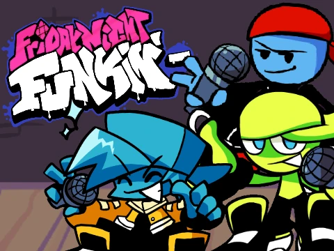 Friday Night Funkin Minus game logo with stylized characters
