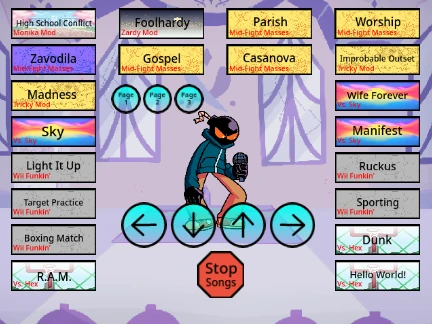 Friday Night Funkin Mod Songs game selection screen