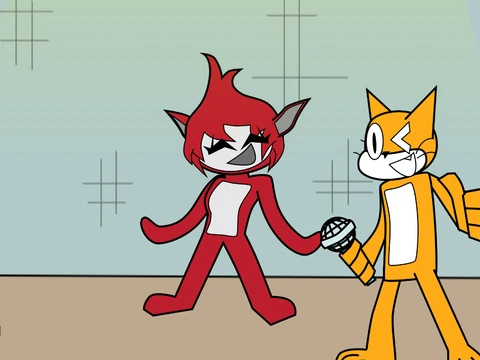 Friday Night Funkin Scratched 0.1 logo featuring Scratch and Giga characters
