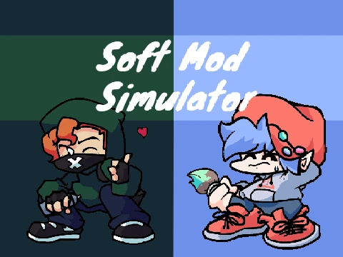 FNF Soft Mod Simulator gameplay screenshot showing Soft Mod characters