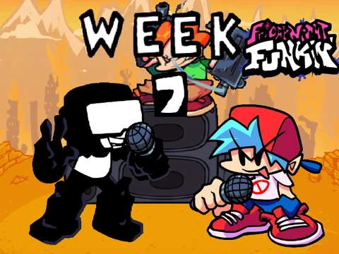 Friday Night Funkin v13 week 7 mod logo featuring Boyfriend and Tankman from the Week 7 update