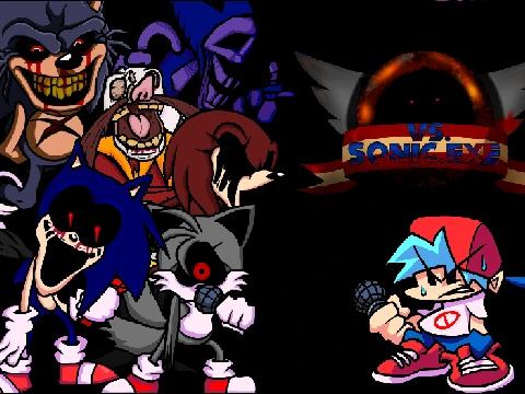 Friday Night Funkin Vs. Sonic.EXE OST Simulator logo with Sonic.EXE character