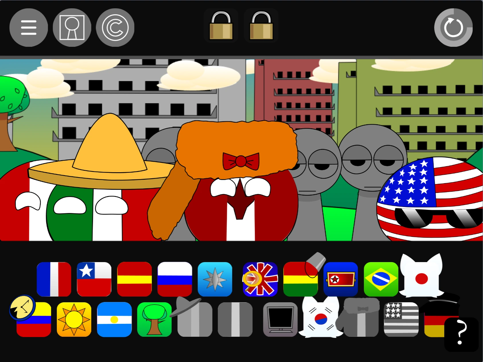 Tutorial screen for Countryball Sprunki Pyramixed 0.9 Countryball Sprunki Pyramixed 0.9 gameplay showing tutorial elements