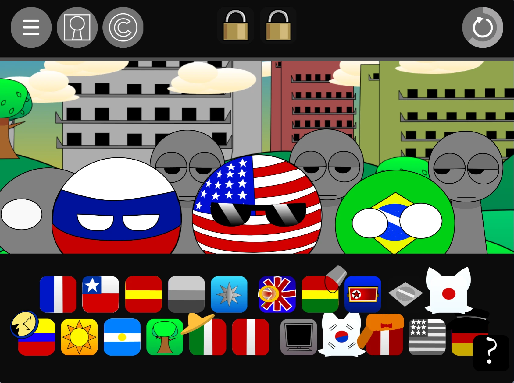 Share your Countryball Sprunki Pyramixed creations Countryball Sprunki Pyramixed 0.9 gameplay showing sharing options