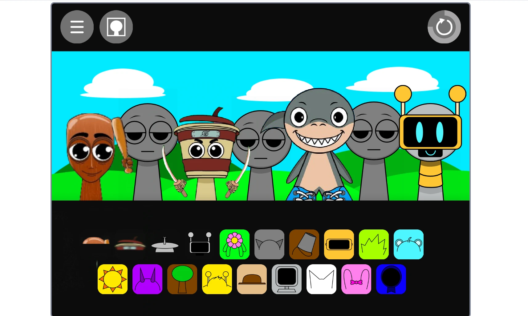 Italian Brainrot Sprunki gameplay interface and sound selection