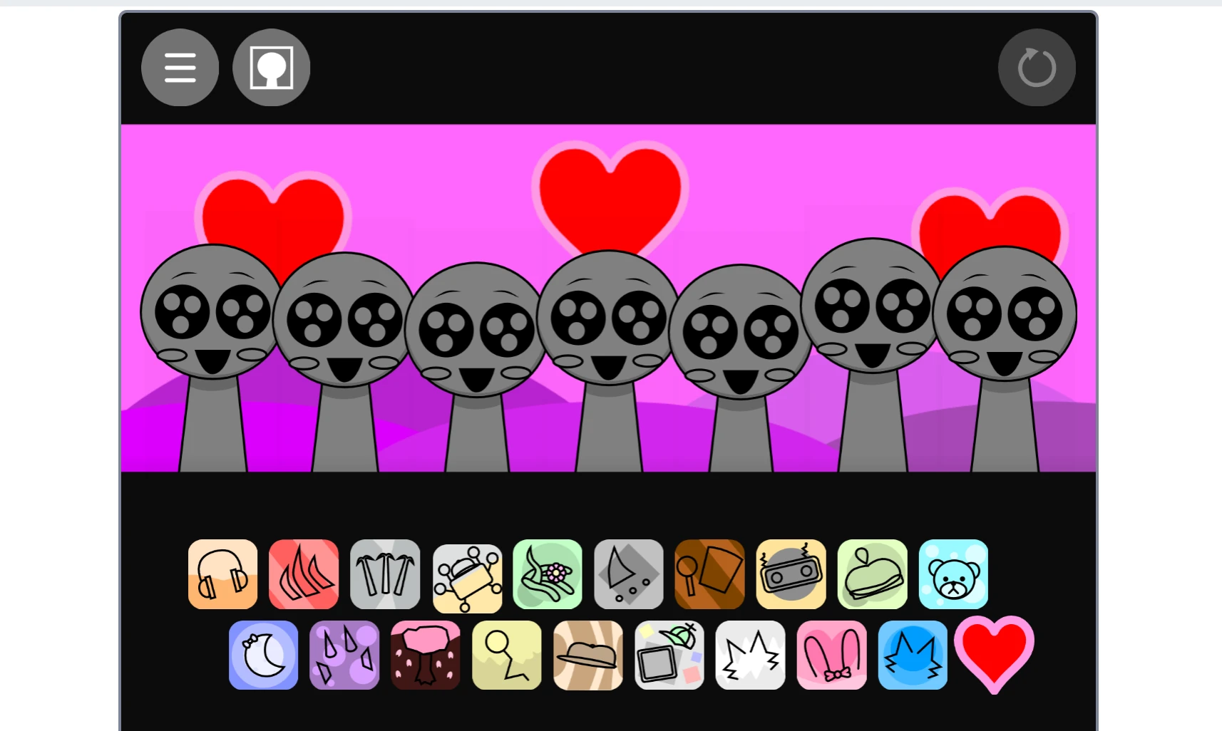 Incredibox Sprunki Cute Time gameplay interface with cute characters