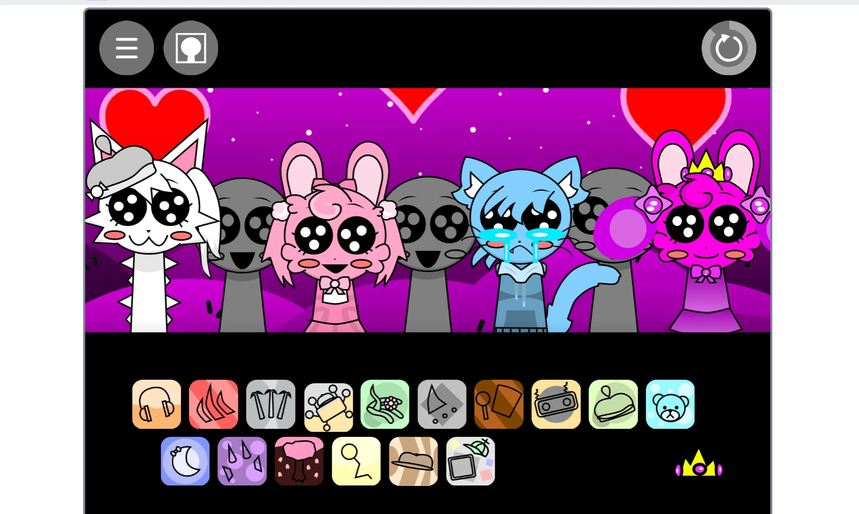 All character types and sounds available in Incredibox Sprunki Cute Time