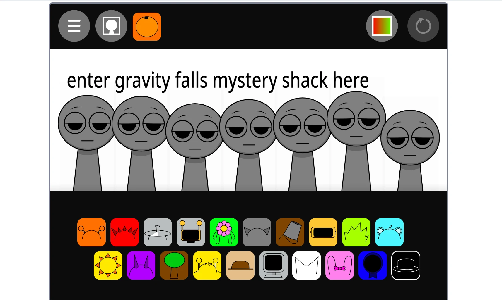 Incredibox Sprunki Gravity Falls Mod gameplay showing character selection screen