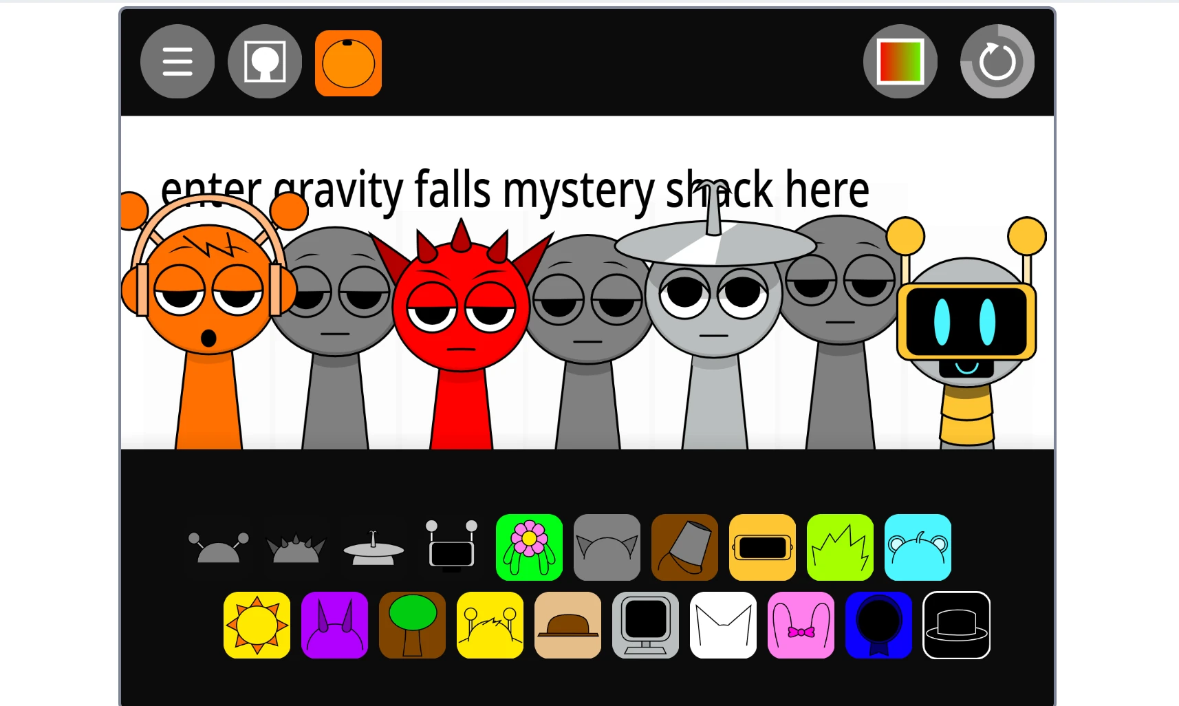 Incredibox Sprunki Gravity Falls Mod music creation interface with characters