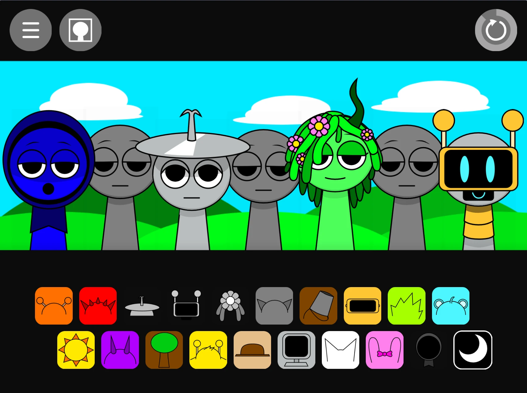 Music creation interface in Incredibox Sprunki Night Time 3.0