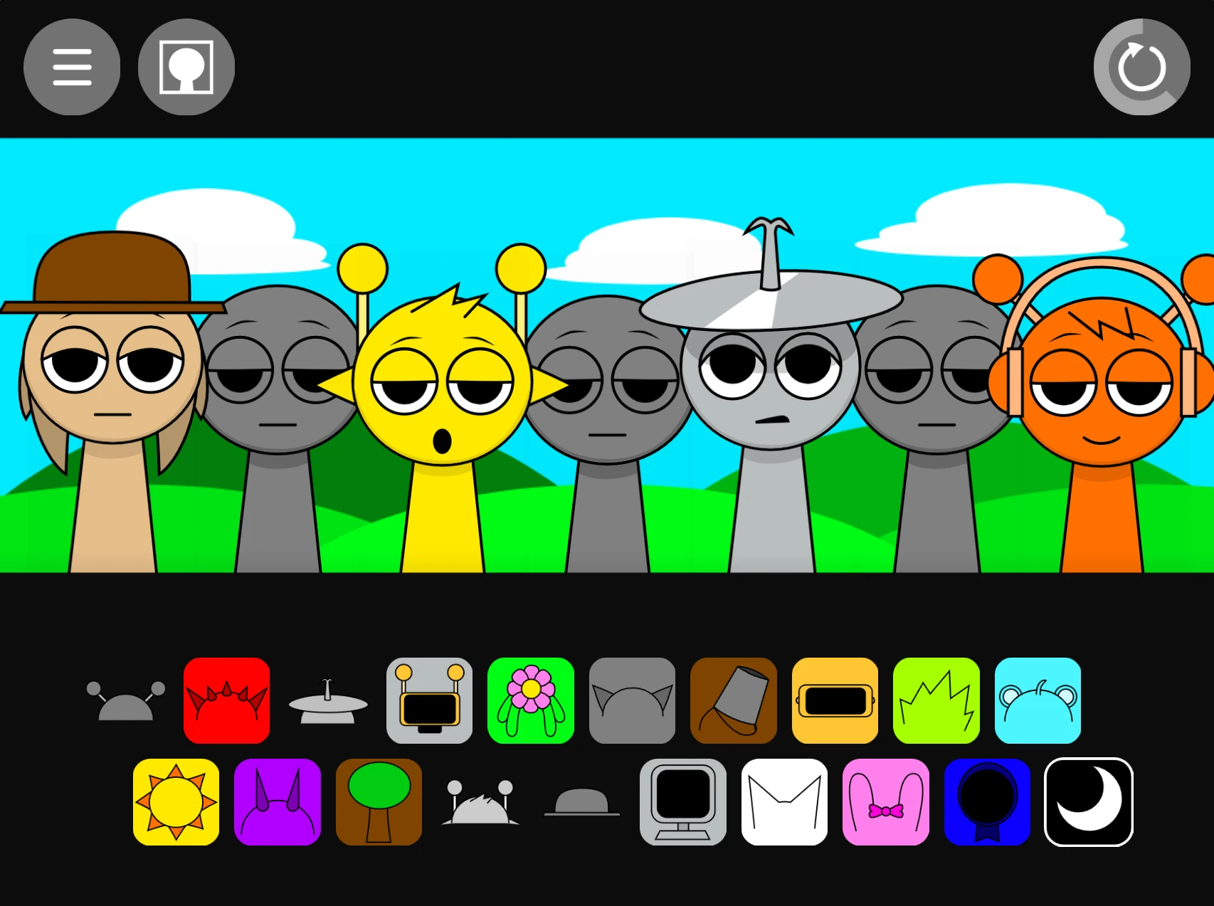 Character selection in Incredibox Sprunki Night Time 3.0