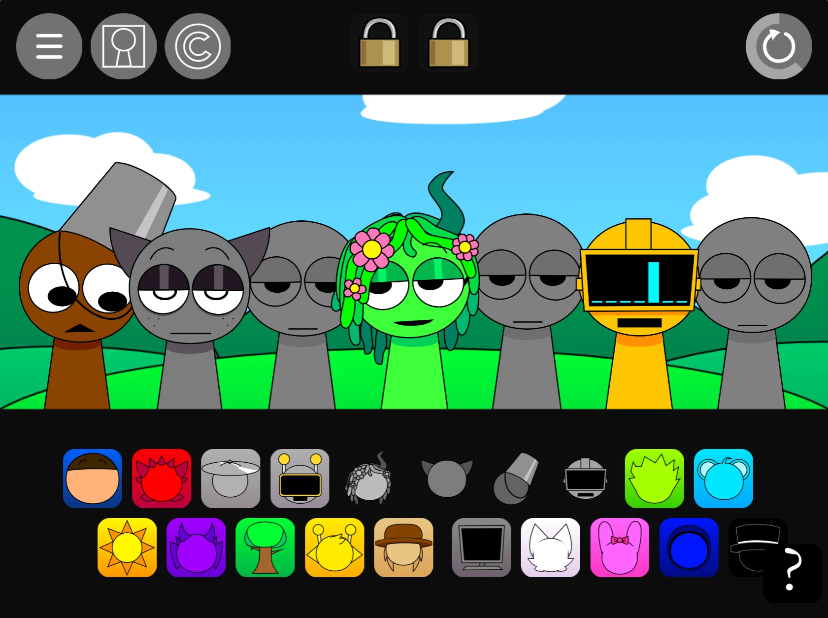 Sprunki character selection and lineup in Incredibox Sprunki Pyramixed 0.9 Family Edition Character selection in Incredibox Sprunki Pyramixed 0.9 Family Edition